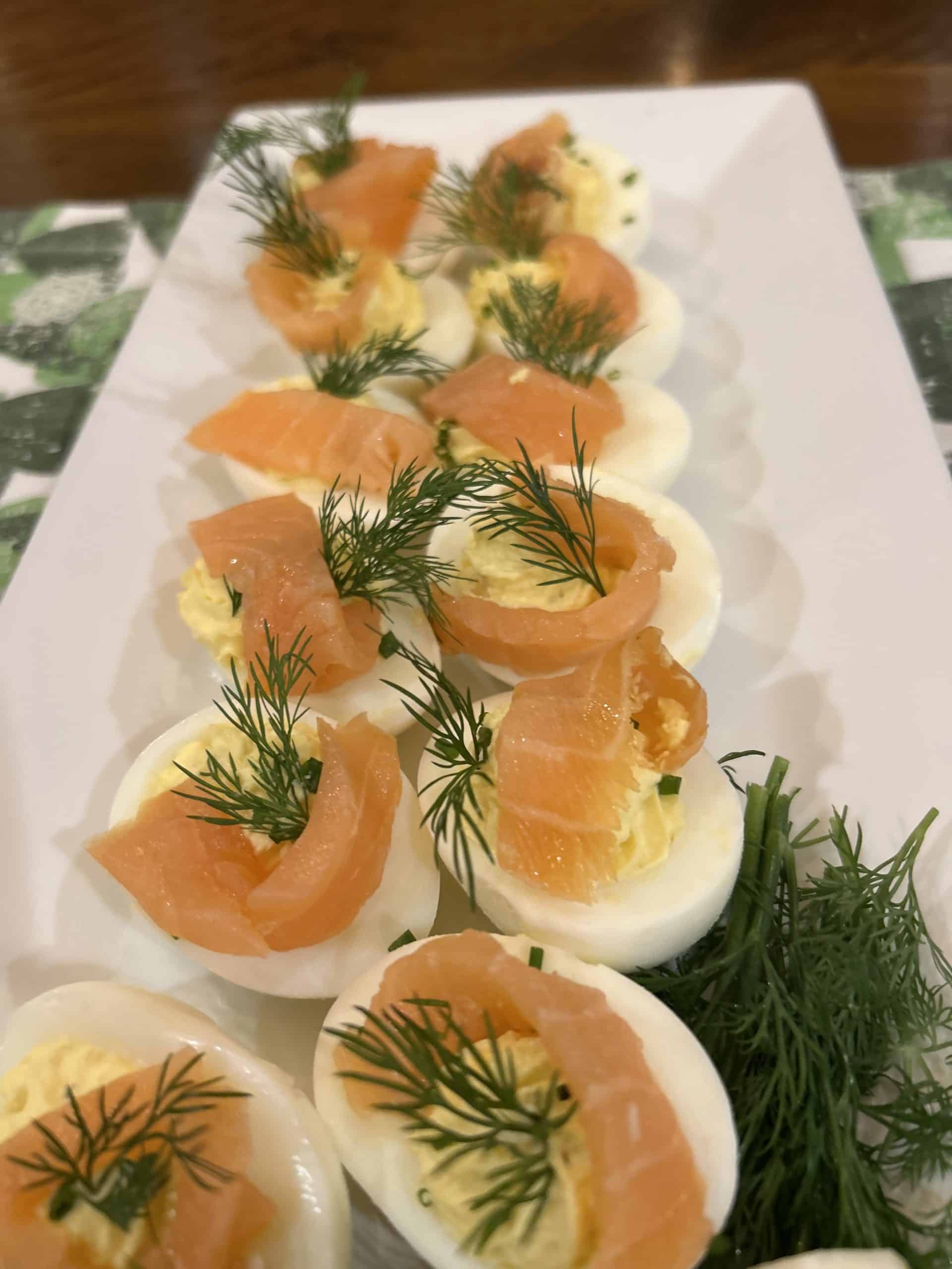 Deviled eggs with salmon and dill